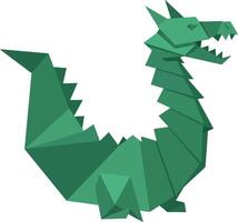 Green low poly dragon with sharp teeth and spiked back in flat geometric style illustration vector