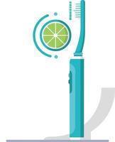 Electric toothbrush with lime slice and water splash minimal flat design illustration vector