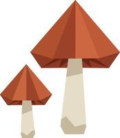 Two brown capped mushrooms with beige stems in simple minimal flat design illustration vector