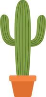 Potted green cactus plant with curved arms in simple flat style minimal illustration vector