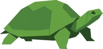 Green geometric turtle with angular shapes walking slowly flat minimal illustration vector