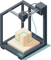 3D printer machine creating geometric object in modern detailed isometric style illustration vector