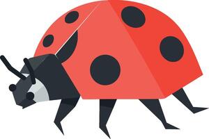 Ladybug insect with red shell and black spots in flat minimal style walking art vector