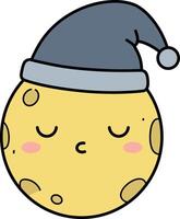 Cute sleeping moon with gray nightcap and closed eyes in simple flat design illustration vector