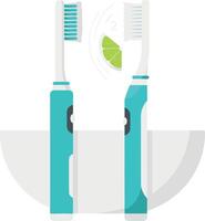 Electric toothbrushes with toothpaste and lime slice in minimal flat style illustration vector