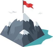 Mountain peak with red flag on top flat minimal illustration showing achievement and success concept vector