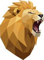 Roaring lion head with geometric shapes and angular mane in modern flat style illustration vector