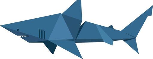 Blue geometric shark with polygonal shapes swimming in ocean minimal flat style illustration vector