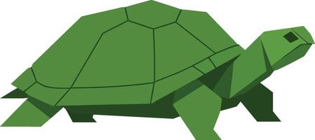 Green geometric turtle with polygonal shell and limbs in minimal style illustration vector