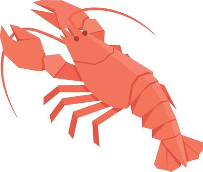 rojo langosta crustáceo con detallado garras y segmentario cuerpo en plano estilo ilustración vector