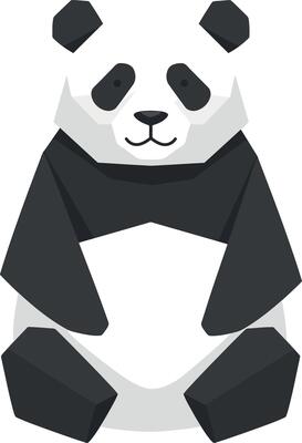 Sitting panda bear with black and white fur in flat geometric style illustration