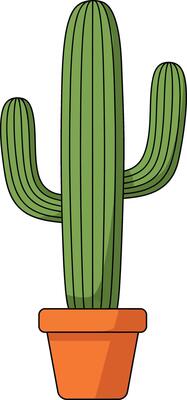 Tall green cactus plant with two arms in terracotta pot flat minimal illustration