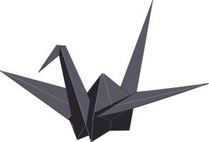 Origami crane bird in minimal flat style with sharp folds and monochrome black color illustration vector
