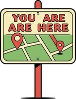 Map signpost with location markers and text in minimal flat design illustration vector