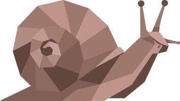 Low poly snail with spiral shell in brown tones minimal flat design illustration vector