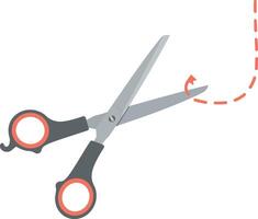 Black and grey scissors cutting red dashed line in minimal flat design illustration vector