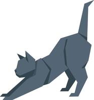 Grey geometric cat stretching with angular shapes in minimal flat style illustration vector