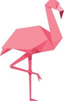 Pink flamingo standing on one leg with geometric shapes flat minimal design illustration vector