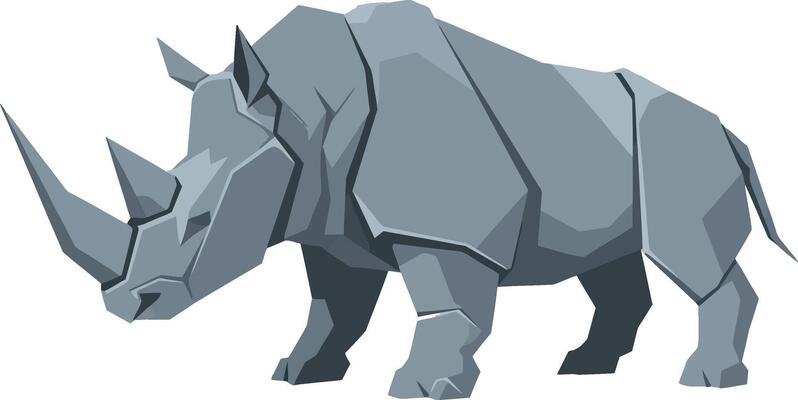 Grey rhinoceros polygonal geometric animal standing side view minimal illustration