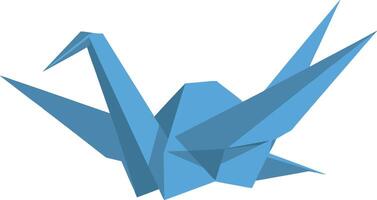 Blue origami crane with sharp edges and geometric shapes minimal flat illustration vector