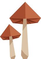 Two brown capped mushrooms with beige stems in minimal flat design nature illustration vector