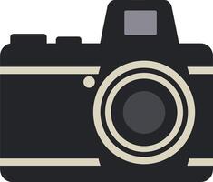 Vintage style black camera with large lens and simple flat design illustration vector