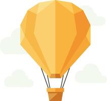 Yellow hot air balloon floating in sky with clouds minimal flat design illustration vector
