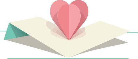 Paper envelope with pink heart pop-up design minimal flat style romantic illustration vector
