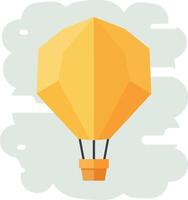 Yellow hot air balloon floating in cloudy sky with flat geometric design illustration vector
