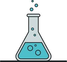 Laboratory glass flask with blue bubbling liquid in minimal flat style illustration vector