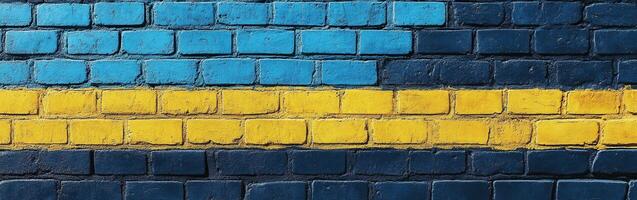 A brick wall painted with the colors of the ukraine flag photo