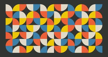 Abstract retro geometric banner with shapes pattern. Brutal contemporary figures in seamless tiles. Swiss design aesthetic, illustrations. vector