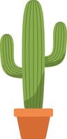 Green potted cactus with three arms in simple flat minimal style illustration vector