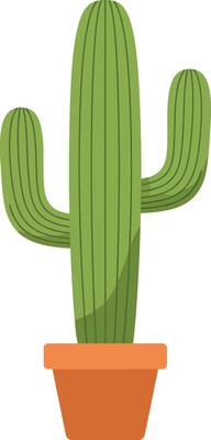 Green potted cactus with three arms in simple flat minimal style illustration