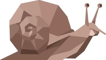 Brown polygonal snail with spiral shell crawling slowly flat geometric minimal art vector