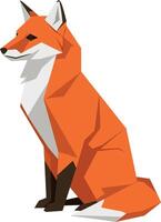 Red fox sitting calmly with alert expression in minimal geometric flat style illustration vector