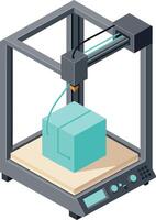 3D printer producing turquoise object in isometric detailed digital design illustration vector