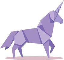 Purple geometric unicorn standing in profile with minimal flat design style illustration vector