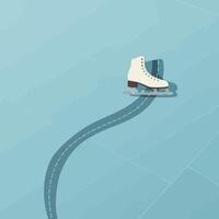 White ice skate on smooth icy surface with curved glide trail minimal flat style art vector