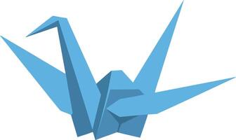 Blue origami crane with sharp angular folds in minimal flat design style illustration vector