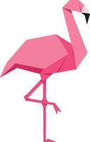 Pink flamingo standing on one leg in minimal geometric flat design style illustration vector