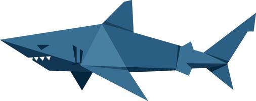 Blue geometric shark with sharp teeth swimming flat design minimal illustration vector