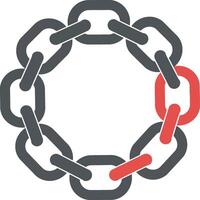 Circular chain link with highlighted broken link in red minimal flat design illustration vector
