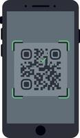 Modern smartphone scanning QR code with green focus frame flat minimal illustration vector