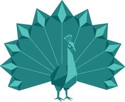 Geometric peacock with fanned tail feathers in flat minimalist style illustration vector