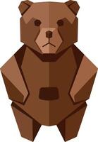 Brown geometric bear standing upright with angular shapes flat design minimal illustration vector