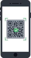 Smartphone scanning QR code with green checkmark confirmation flat design illustration vector