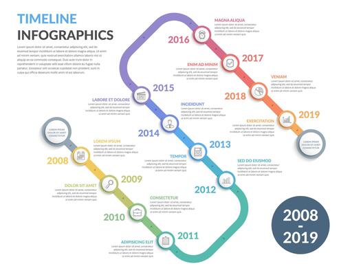 Timeline with icons, 12 elements, infographic template for web, business, presentations
