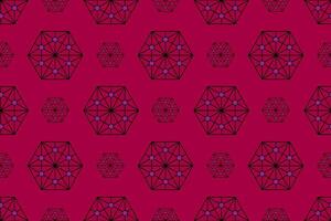 geometric pattern, hexagonal figure with triangle, circle inscribed on bright burgundy background vector