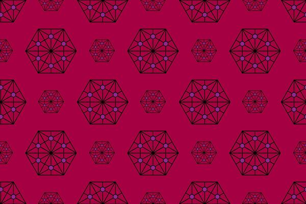 geometric pattern, hexagonal figure with triangle, circle inscribed on bright burgundy background
